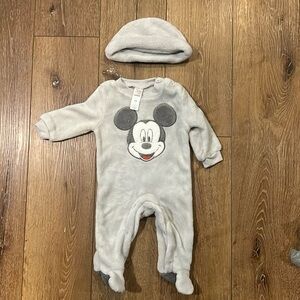 Fleece Mickey Disney Baby coverall, pajama, footie, romper with hat!